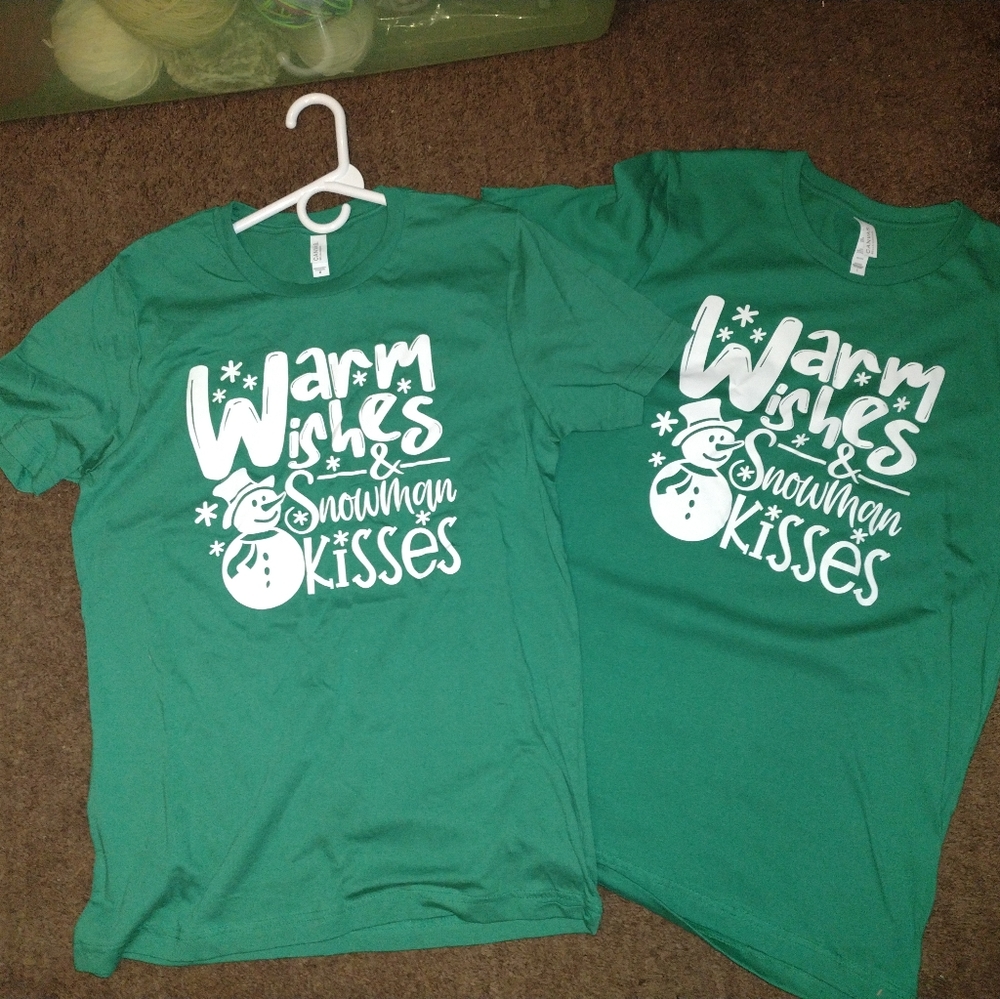 "Warm wishes and snowman kisses" Christmas/winter shirt. Size medium available
